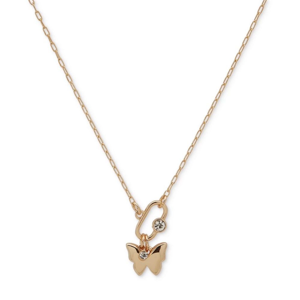 Dkny Gold-Tone Crystal Butterfly Pendant Necklace & bracelet set
